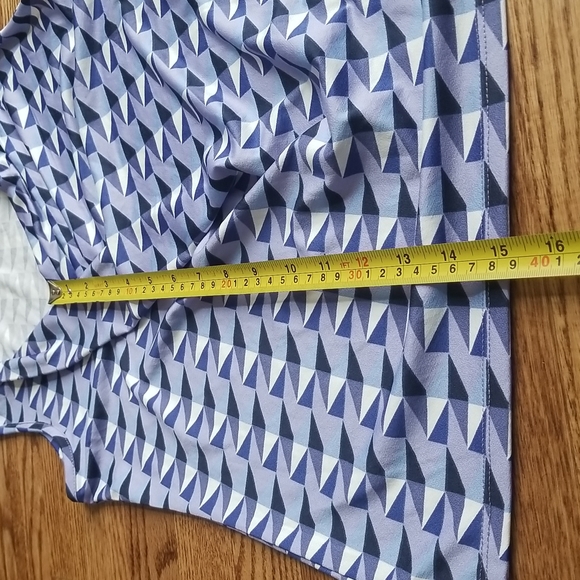 (M) Como Blu Geometric Print Scoop Cowl Neck Colorful Top - Picture 4 of 8